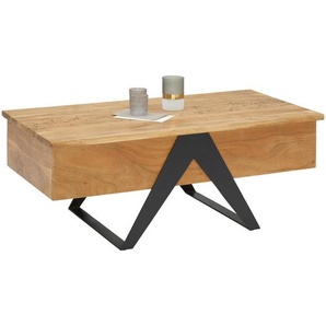 Livetastic Couchtisch, Schwarz, Akazie, Holz, Metall, Akazie, massiv, rechteckig, 60x45(59)x115 cm, Stauraum, höhenverstellbar, Wohnzimmer, Wohnzimmertische, Couchtische, Couchtische höhenverstellbar