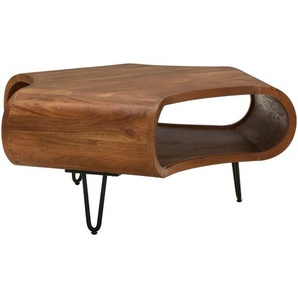 Livetastic Couchtisch Malabo, Schwarz, Akazie, Holz, Metall, Akazie, vollmassiv, Holz, Freiform, Haarnadel, 95x39x95 cm, einfacher Aufbau, Wohnzimmer,