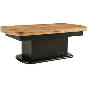 Livetastic Couchtisch, Schwarz, Eiche, Holz, Eiche, oval, Sockel, 75x51-79.9x135-160 cm, ausziehbar, höhenverstellbar, einfacher Aufbau, Wohnzimmer,