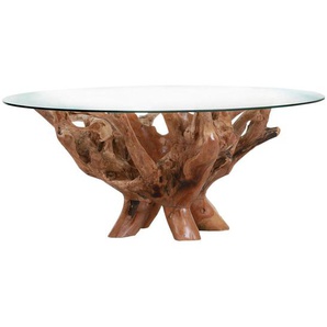 Livetastic Couchtisch Unikat, Teak, Holz, Glas, Teakholz, massiv, rund, eckig, 110x46x110 cm, Wohnzimmer, Wohnzimmertische, Couchtische