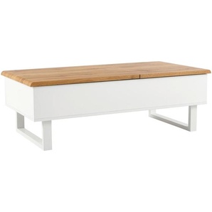 Livetastic Couchtisch, Weiß, Eiche, Metall, Holzwerkstoff, rechteckig, Flachrohr, U-Form, 60x40-65x120 cm, Stauraum, einfacher Aufbau, Wohnzimmer, Wohnzimmertische, Couchtische, Couchtische mit Stauraum