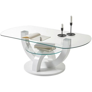 Livetastic Couchtisch, Weiß, Glas, Holzwerkstoff, oval, Bodenplatte, 60x40x110 cm, Wohnzimmer, Wohnzimmertische, Couchtische