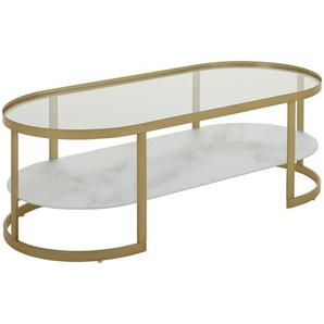Livetastic Couchtisch, Weiß, Gold, Metall, Glas, oval, Flachrohr, 55x40x120 cm, Wohnzimmer, Wohnzimmertische, Couchtische