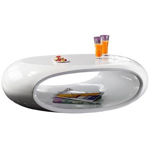 Livetastic Couchtisch, Weiß Hochglanz, Kunststoff, oval, 70x32x100 cm, offenes Fach, Wohnzimmer, Wohnzimmertische, Couchtische