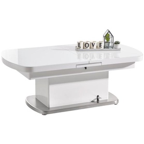 Livetastic Couchtisch, Weiß, Metall, Glas, Holzwerkstoff, rechteckig, Sockel, 75x50x135 cm, Fsc, ausziehbar, höhenverstellbar, Wohnzimmer, Wohnzimmertische, Couchtische