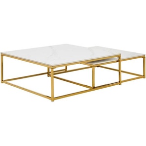 Livetastic Couchtischset, Weiß, Gold, Metall, Keramik, 2-teilig, quadratisch, eckig, 65x27x75 cm, Wohnzimmer, Wohnzimmertische, Couchtische, Couchtische Keramik