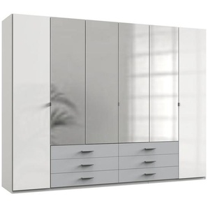 Livetastic Drehtürenschrank , Weiß, Hellgrau , Holzwerkstoff , 4 Fächer , 6 Schubladen , 270x210x58 cm , BQ - Bündnis für Qualität, Made in Germany, DIN EN ISO 9001 , in verschiedenen Größen erhältlich , Schlafzimmer, Kleiderschränke, Drehtürenschränke