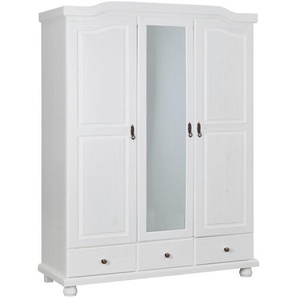 Livetastic Drehtürenschrank, Weiß, Holz, Kiefer, massiv, 4 Fächer, 3 Schubladen, 150x198x56 cm, Schlafzimmer, Kleiderschränke, Drehtürenschränke