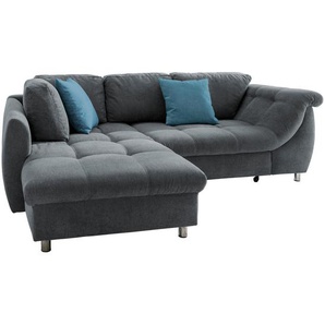 Livetastic Ecksofa, Anthrazit, Blau, Textil, Uni, 3-Sitzer, Füllung: Schaumstoff, Ottomane links, L-Form, 250x190 cm, Made in EU, Wohnzimmer, Sofas &