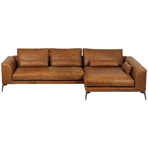Livetastic Ecksofa, Cognac, Leder, Echtleder, Anilinleder, 3-Sitzer, Füllung: Schaumstoff,Silikon, Ottomane rechts, L-Form, 313x172 cm, Made in EU, Rücken echt, Wohnzimmer, Sofas & Couches, Wohnlandschaften, Ecksofas