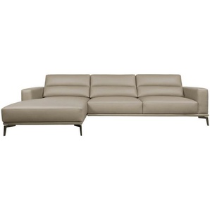 Livetastic Ecksofa, Greige, Leder, Echtleder, Rindleder, Kiefer, Kautschukholz, Meranti, Sperrholz, Hartholz, 4-Sitzer, Ottomane links, L-Form,