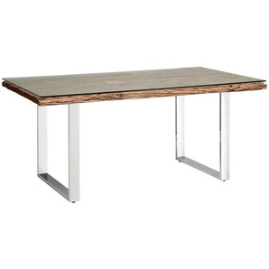 Livetastic Esstisch, Natur, Holz, Metall, Glas, Altholz,Altholz, Holz, rechteckig, U-Form, 180x76x100 cm, Esszimmer, Tische, Esstische, Glastische