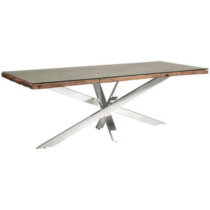 Livetastic Esstisch, Natur, Holz, Metall, Glas, Altholz, vollmassiv, Holz, rechteckig, Sternfuß, 100x76x220 cm, Esszimmer, Tische, Esstische,