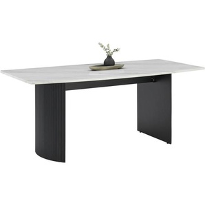 Livetastic Esstisch Marmor-Optik, Schwarz, Holz, Holzwerkstoff, Wellpappe, Kautschukholz, Schichtholz, teilmassiv, Wellen, oval, zylindrisch,
