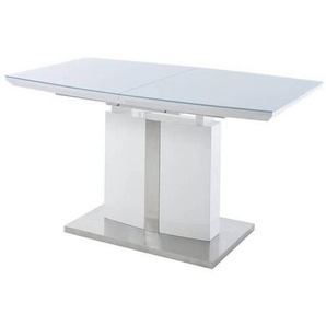 Livetastic Esstisch, Weiß, Metall, Glas, bootsförmig, Säule, 80x76 cm, Esszimmer, Tische, Esstische, Glastische