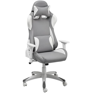 Livetastic Gamingstuhl, Grau, Weiß, Kunststoff, Textil, Drehkreuz, 66x126-134x59 cm, Kinder- & Jugendzimmer, Jugendmöbel, Gamingstühle