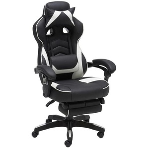 Livetastic Gamingstuhl, Schwarz, Weiß, Metall, Kunststoff, Textil, Drehkreuz, 68.5x122(129.5)x60.5 cm, ausziehbare Fußstütze, Kinder & Jugendmöbel, Jugendmöbel, Gamingstühle