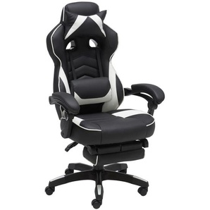 Livetastic Gamingstuhl, Schwarz, Weiß, Metall, Kunststoff, Textil, Drehkreuz, 68.5x116-124x60.5 cm, ausziehbare Fußstütze, Kinder- & Jugendzimmer,