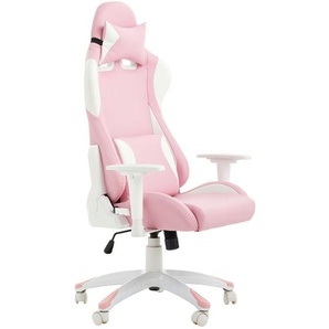 Livetastic Gamingstuhl, Weiß, Pink, Kunststoff, Textil, Drehkreuz, 66x126-134x59 cm, Sitzfläche 360° drehbar, Kinder- & Jugendzimmer, Jugendmöbel,