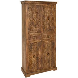 Livetastic Garderobenschrank Cotonou, Braun, Holz, Mangoholz,Mangoholz,Mangoholz, massiv, Floral, 2 Fächer, 2 Schubladen, 90x180x45 cm, Garderobe,