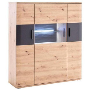 Livetastic Highboard , Anthrazit, Klar, Eiche , Metall , 120x134x37 cm , Wohnzimmer, Kommoden & Sideboards, Highboards