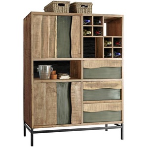 Livetastic Highboard , Grau, Akazie , Holz, Metall , Akazie , massiv , 3 Schubladen , 130x165x40 cm , Handmade in India , Holzmöbel, Kleinmöbel Holz, Holzkommoden, Highboards Holz
