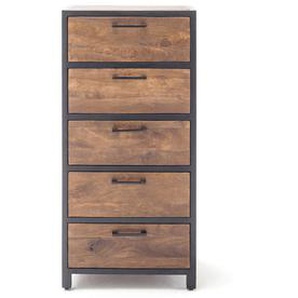 Livetastic Highboard , Walnuss , Metall , Mangoholz , massiv , 5 Schubladen , 58x120x40 cm , Holzmöbel, Kleinmöbel Holz, Holzkommoden, Highboards Holz