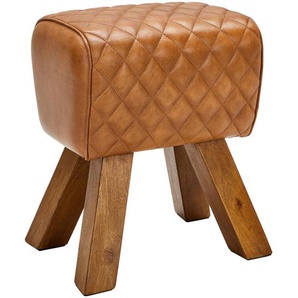 Livetastic Hocker, Braun, Holz, Leder, Echtleder, Ziegenleder, Mangoholz, massiv, Lederoptik, Füllung: Komfortschaum, quadratisch, 42x45x35 cm,
