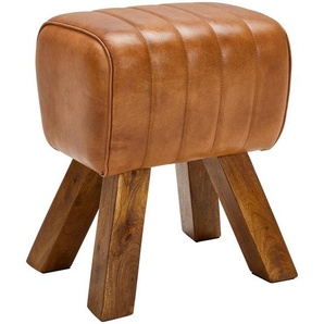 Livetastic Hocker, Braun, Holz, Leder, Echtleder, Ziegenleder, Mangoholz, massiv, Lederoptik, Füllung: Komfortschaum, quadratisch, 42x45x35 cm,