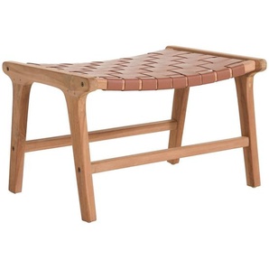 Livetastic Hocker, Braun, Natur, Holz, Leder, Echtleder, Rindleder, Teakholz, vollmassiv, quadratisch, 65x40.5x46 cm, Wohnzimmer, Hocker, Sitzhocker