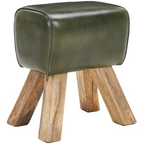 Livetastic Hocker, Olivgrün, Holz, Leder, Echtleder, Ziegenleder, Mangoholz, Hartholz, rechteckig, 42x45x35 cm, Wohnzimmer, Hocker, Sitzhocker