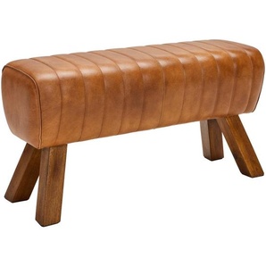 Livetastic Hockerbank, Braun, Holz, Leder, Echtleder, Ziegenleder, Mangoholz, massiv, Lederoptik, 90x46x30 cm, Typenauswahl, Esszimmer, Bänke, Sitzbänke