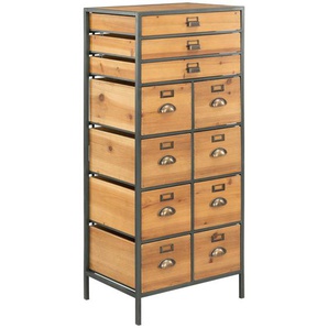 Livetastic Kommode, Natur, Schwarz, Metall, Tanne, massiv, 11 Schubladen, 50x120x38 cm, Wohnzimmer, Kommoden & Sideboards, Kommoden