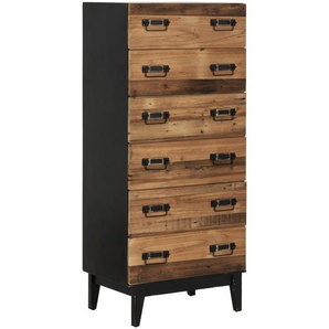 Livetastic Kommode, Natur, Schwarz, Metall, Tanne, massiv, 6 Schublade(n) Schubladen, 60x139x41 cm, Wohnzimmer, Kommoden & Sideboards, Kommoden