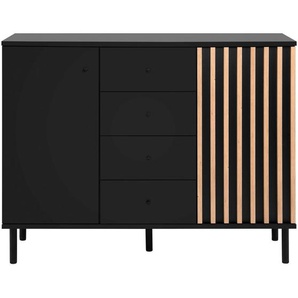 Livetastic Kommode, Schwarz, Eiche Artisan, Metall, 1 Fächer, 4 Schubladen, 118x90x40 cm, Wohnzimmer, Kommoden & Sideboards, Kommoden