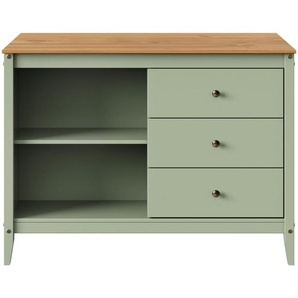 Livetastic Kücheninsel, Hellbraun, Olivgrün, Metall, Pinie, massiv, 3 Schublade(n) Schubladen, einzeln stellbar, 122x90x77 cm, Küchen, Küchenmöbel, Kücheninseln