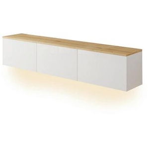 Livetastic Lowboard Neon TV-Möbel, Weiß, Eiche, Holzwerkstoff, Uni, 160x35x32 cm, hängend, Beleuchtung, Wohnzimmer, Wohnwände, Lowboards, Lowboards hängend