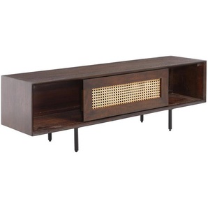 Livetastic Lowboard, Schwarz, Dunkelbraun, Holz, Metall, Naturmaterialien, Mangoholz, Rattan, vollmassiv, Holz, 119x38x30 cm, Wohnzimmer, Wohnwände,