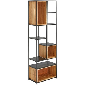Livetastic Regal, Schwarz, Akazie, Holz, Metall, Akazie, vollmassiv, Holz, 6 Fächer, 60x190x35 cm, stehend, Wohnzimmer, Regale, Bücherregale