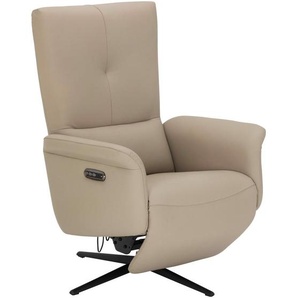 Livetastic Relaxsessel, Grau, Beige, Textil, Leder, Echtleder, Rindleder, 75x111x90 cm, Relaxfunktion, USB-Anschluss, USB-C-Anschluss, Wohnzimmer, Sessel, Relaxsessel