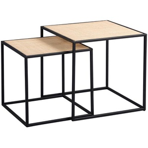 Livetastic Satztisch Beistelltisch, Natur, Schwarz, Metall, quadratisch, eckig, 44x44 cm, einfacher Aufbau, Wohnzimmer, Wohnzimmertische, Satztische