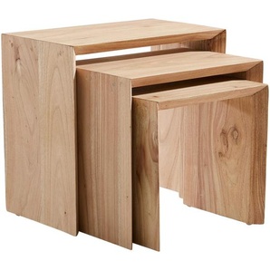 Livetastic Satztisch, Holz, 3-teilig, Mindiholz, vollmassiv, quadratisch, U-Form, 50x43x36 cm, Wohnzimmer, Wohnzimmertische, Beistelltische
