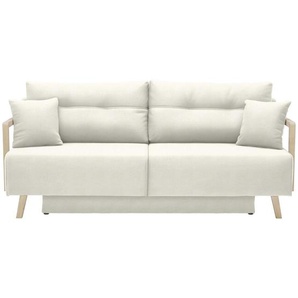 Livetastic Schlafsofa, Creme, Textil, Eiche, massiv, Uni, 2-Sitzer, 200x92x95 cm, Stoffauswahl, Schlafen auf Sitzhöhe, Rücken echt, Kinder- & Jugendzimmer, Jugendmöbel, Jugendsofas