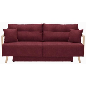 Livetastic Schlafsofa, Brombeere, Textil, Eiche, massiv, Uni, 2-Sitzer, 200x92x95 cm, Stoffauswahl, Schlafen auf Sitzhöhe, Rücken echt, Kinder & Jugendmöbel, Jugendmöbel, Jugendsofas