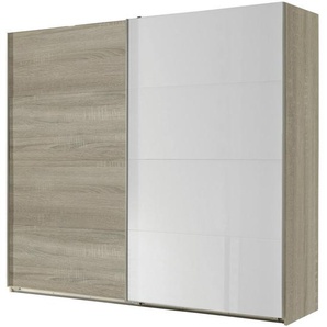 Livetastic Schwebetürenschrank , Weiß, Eiche , Holzwerkstoff , 2 Fächer , 225x210x65 cm , umfangreiches Zubehör erhältlich, in verschiedenen Größen und Holzdekoren erhältlich , Schlafzimmer, Kleiderschränke, Schwebetürenschränke