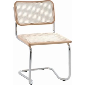 Livetastic Schwingstuhl Wiener Geflecht, Natur, Chrom, Beige, Holz, Metall, Binse, massiv, Rundrohr, 46x82x48 cm, Esszimmer, Stühle, Esszimmerstühle,