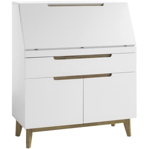 Livetastic Sekretär, Weiß, Eiche, Holz, Holzwerkstoff, Asteiche, furniert, 1 Schubladen, konisch, eckig, 97x113x40 cm, Arbeitszimmer, Schreibtische, Sekretäre