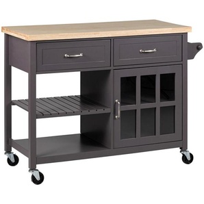 Livetastic Servierwagen, Grau, Natur, Metall, Kiefer, Kautschukholz, massiv, 2 Schubladen, rechteckig, 117x86x48 cm, Esszimmer, Barmöbel, Barwagen