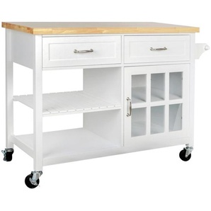Livetastic Servierwagen, Natur, Weiß, Metall, Kiefer, Kautschukholz, massiv, 2 Schubladen, rechteckig, 117x86x48 cm, Esszimmer, Barmöbel, Barwagen