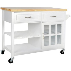 Livetastic Servierwagen, Natur, Weiß, Metall, Kiefer, Kautschukholz, massiv, 2 Schubladen, rechteckig, 117x86x48 cm, Esszimmer, Barmöbel, Barwagen
